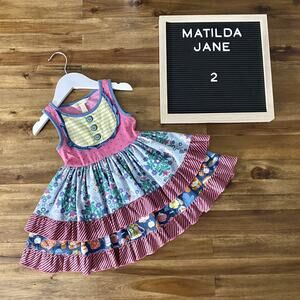 Matilda Jane Make Believe Put On A Cookie Show Pink Blue Floral Polka Dot Dress